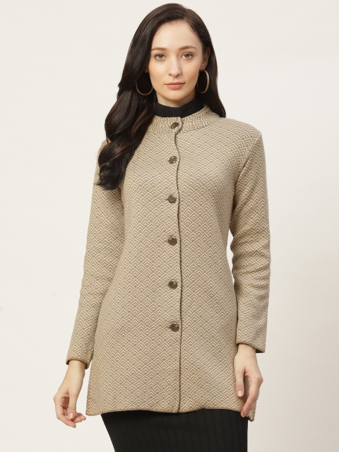 

American Eye Women Beige Self-Design Longline Cardigan