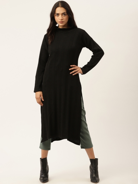 

American Eye Women Black Striped Winter Straight Kurtas