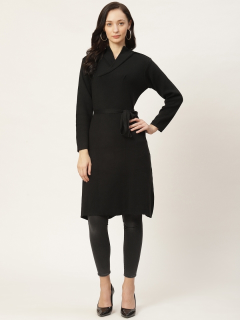 

American Eye Women Black Solid Straight Winter Kurta