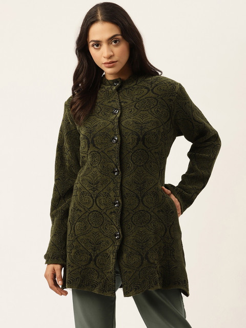 

American Eye Women Olive Green & Black Longline Cardigan