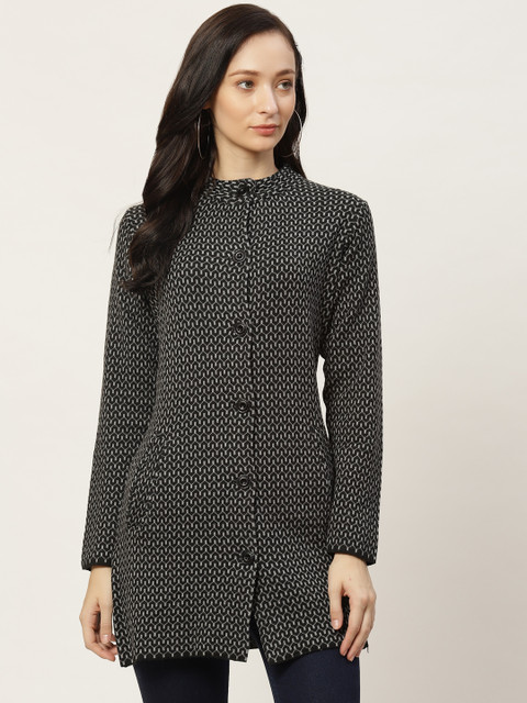 

American Eye Women Black & Grey Self-Design Cardigan