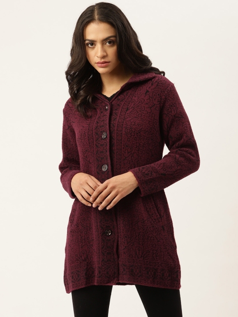 

American Eye Women Maroon & Black Longline Cardigan