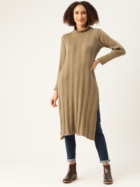 

American Eye Women Beige Striped Straight Winter Kurta