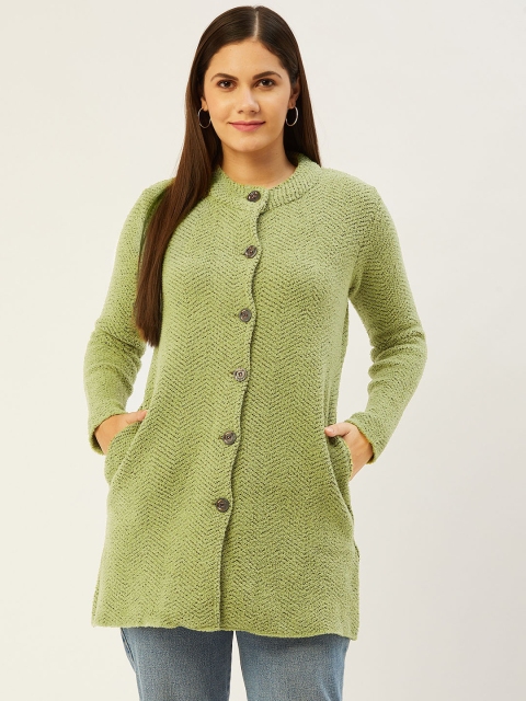 

American Eye Women Green Chevron Patterned Cardigan