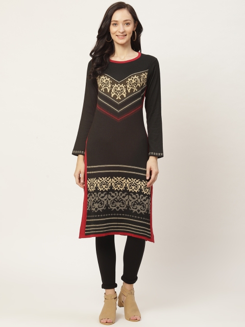 

American Eye Women Black & Beige Woven Ethnic Design Kurta