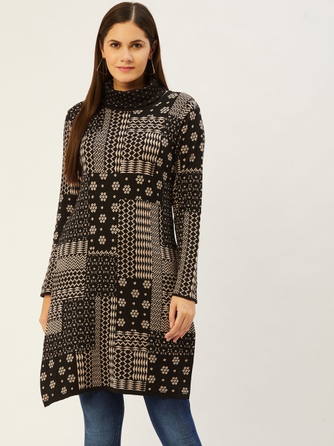 

American Eye Women Black & Beige Ethnic Motifs Straight Winter Kurta