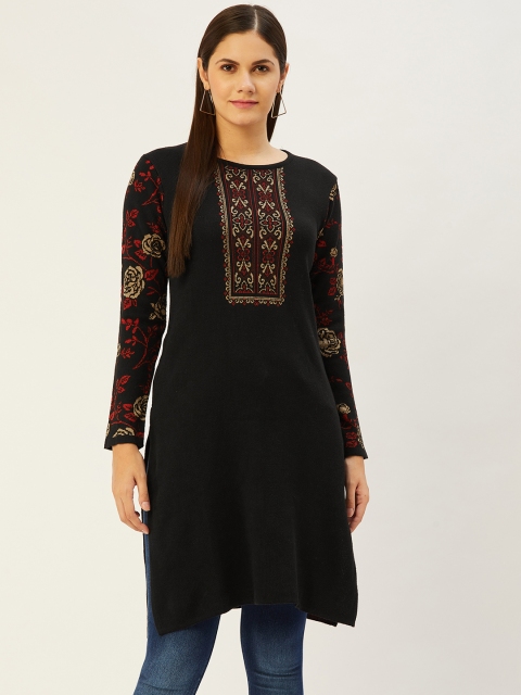 

American Eye Women Black & Red Ethnic Motifs Yoke Design Winter Kurta