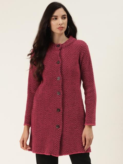 

American Eye Women Pink & Black Chevron Patterned Longline Cardigan