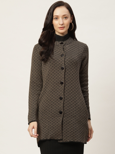 

American Eye Women Black & Brown Self-Design Cardigan