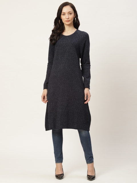 

American Eye Women Navy Blue Cable Knit Yoke Knitted Winter Kurta
