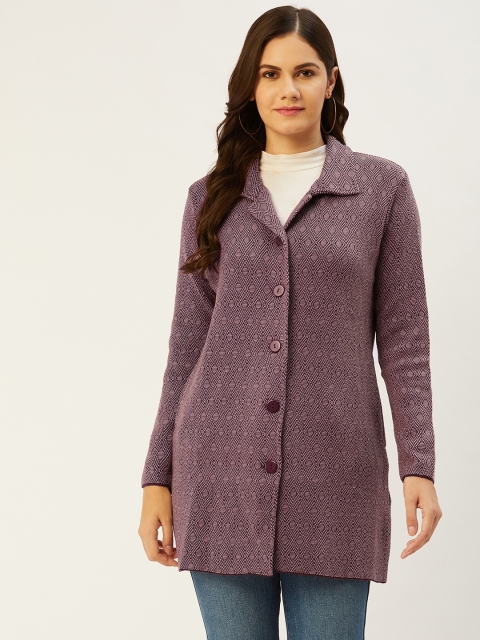 

American Eye Women Burgundy & Pink Self-Design Cardigan
