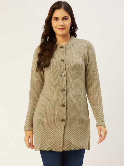 

American Eye Women Beige Chevron Patterned Cardigan