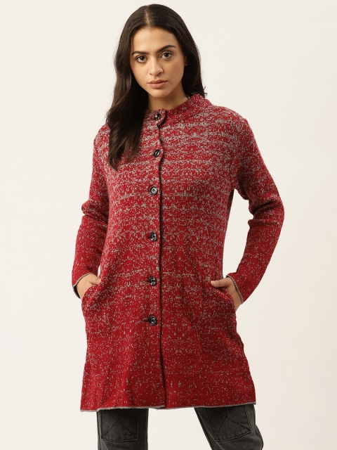 

American Eye Women Red & Grey Speckled Design Longline Cardigan