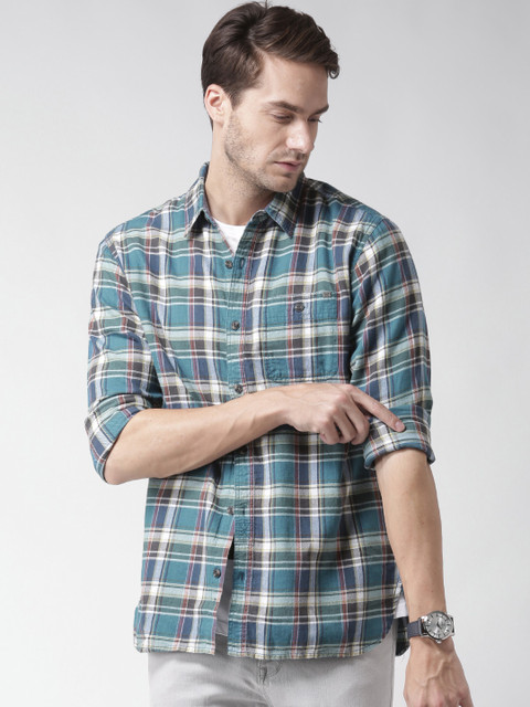 

CAT Men Teal Blue Bradley Original Fit Checked Casual Shirt