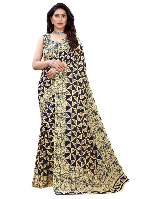 

KALINI Yellow & Black Printed Pure Georgette Saree