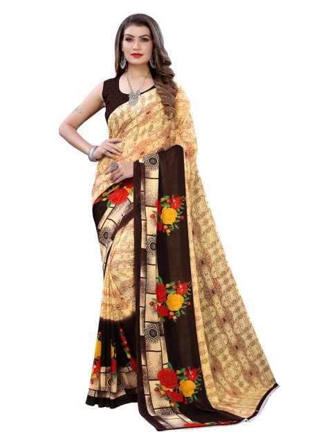 

KALINI Beige & Black Floral Pure Georgette Saree