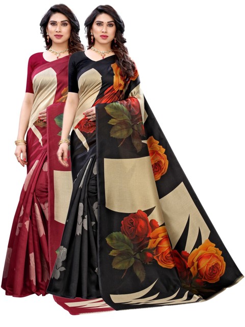 

KALINI Set of 2 Printed Sarees, Black