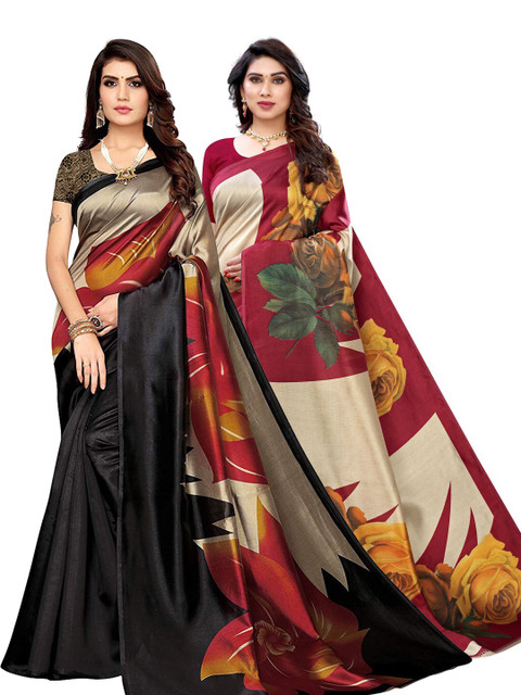 

KALINI Pack of 2 Maroon & Black Floral Printed Saree