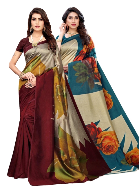 

KALINI Pack Of 2 Printed Sarees, Teal