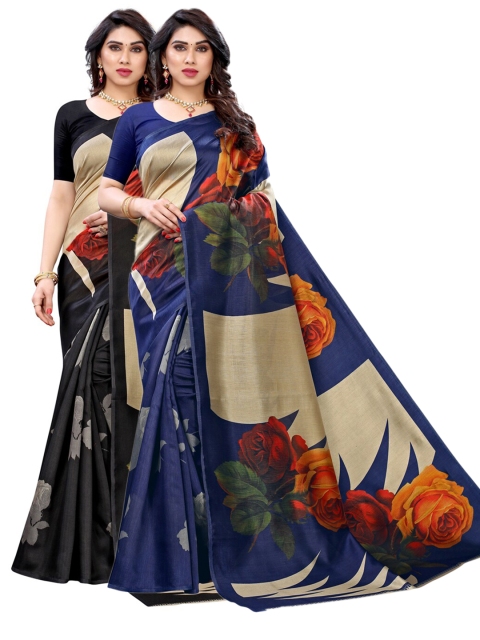 

KALINI Pack Of 2 Floral Printed Saree, Black