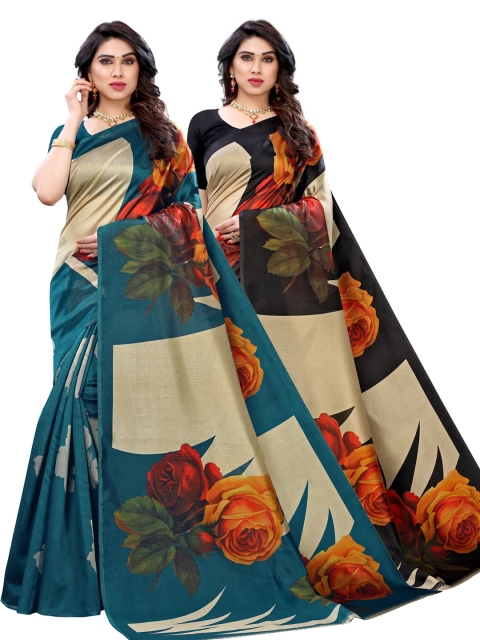 

KALINI Set of 2 Printed Sarees, Black