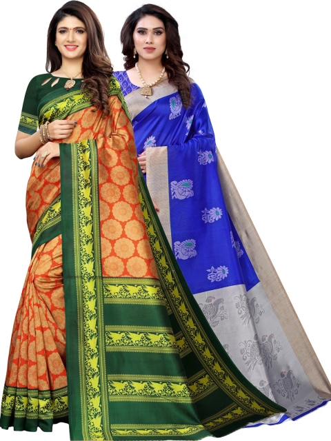 

KALINI Pack Of 2 Printed Sarees, Navy blue