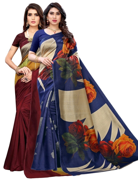 

KALINI Pack Of 2 Printed Saree, Navy blue