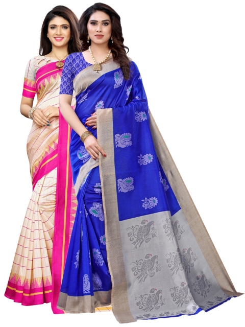 

KALINI Set of 2 Printed Sarees, Blue