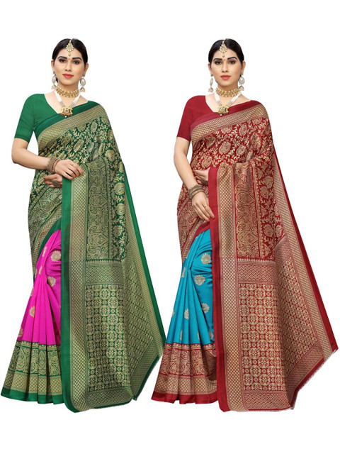 

KALINI Pack Of 2 Green & Maroon Ethnic Motifs Printed Sarees