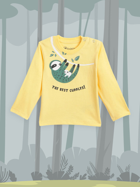 

YK Boys Yellow & Green Pure Cotton Graphic Print T-shirt