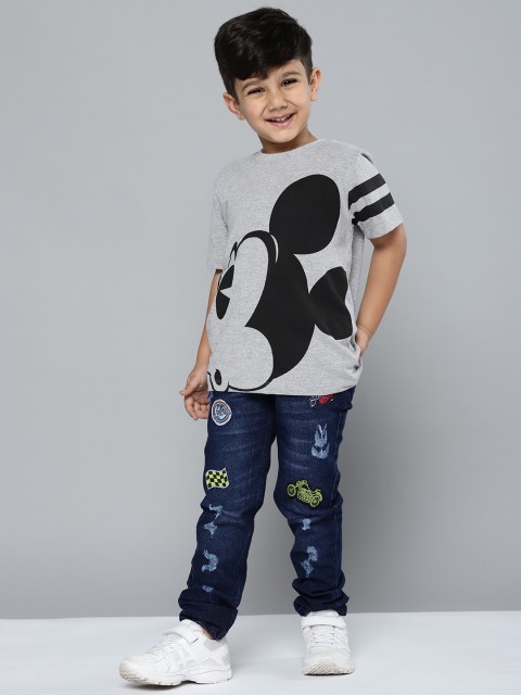 

YK Disney Boys Grey Melange & Black Mickey Mouse Print T-shirt