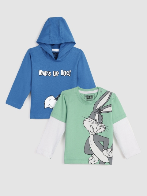 

YK Warner Bros Infant Boys Pack of 2 Cotton Looney Tunes Printed T-shirts, Sea green