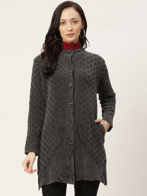 

American Eye Women Grey Self-Design Longline Cardigan