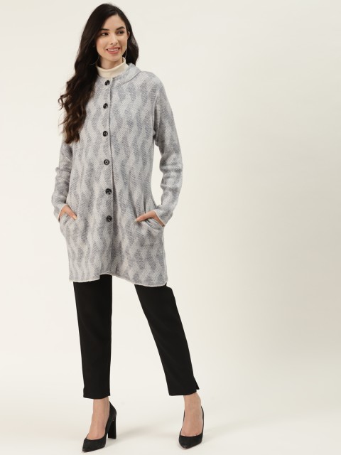 

American Eye Women Grey & Off White Longline Cardigan