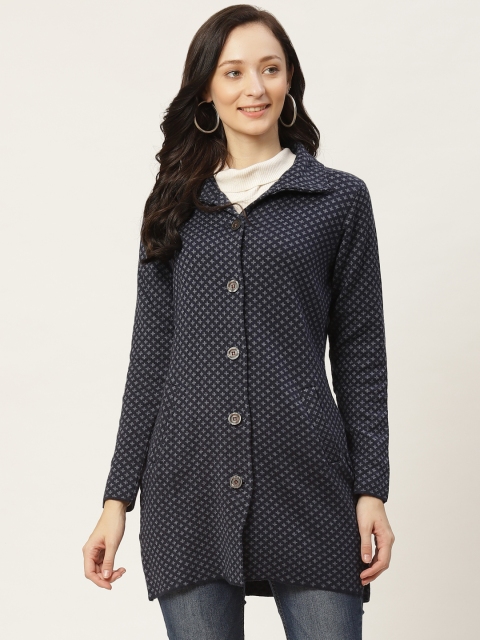 

American Eye Women Navy Blue Self-Design Cardigan