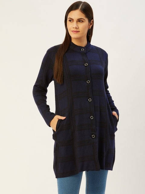 

American Eye Women Navy Blue & Black Checked Cardigan