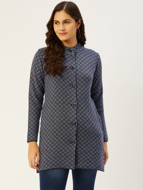 

American Eye Women Navy Blue & Grey Self-Design Cardigan