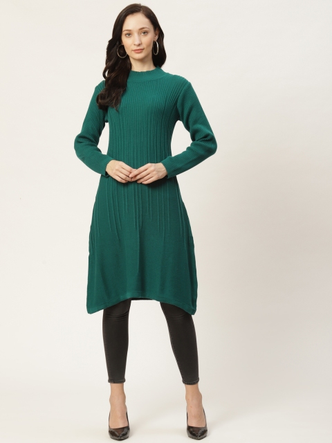 

American Eye Women Green Self-Striped Knitted Winter Kurta