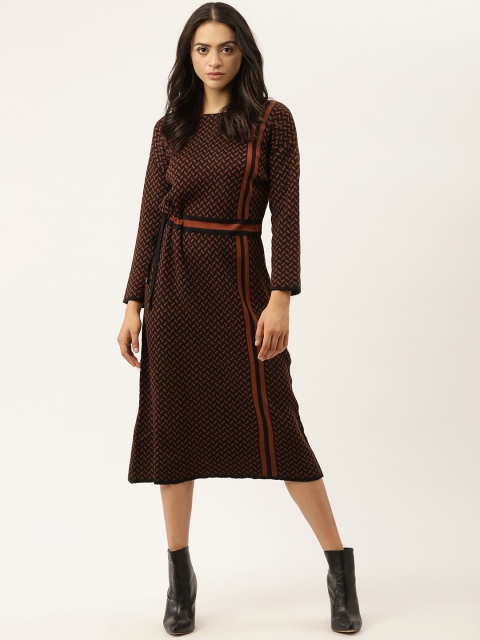 

American Eye Black & Brown A-Line Sweater Dress