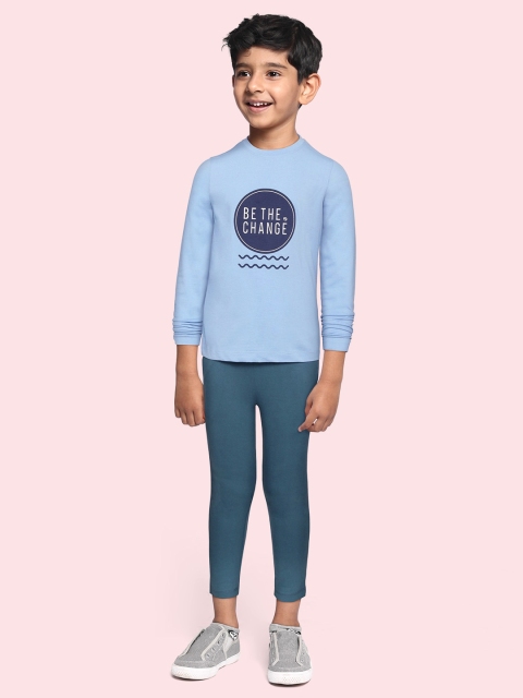 

YK Boys Blue Pure Cotton Typography Printed T-shirt with Pyjamas