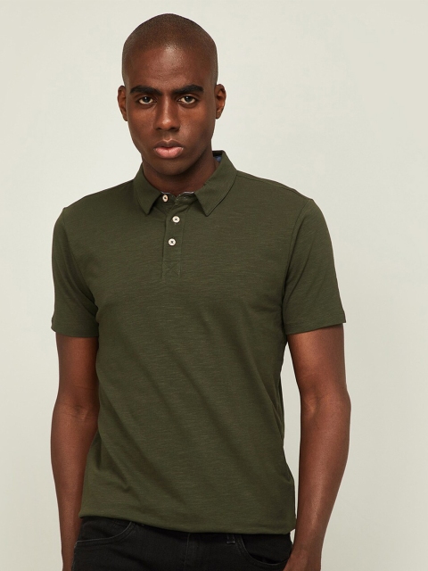 

Forca by Lifestyle Men Olive Green Polo Collar T-shirt