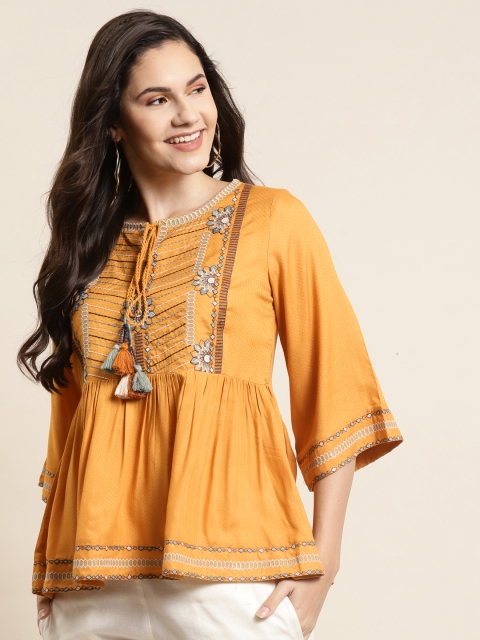 

Juniper Mustard Liva Embroidered Bohemian Tunic