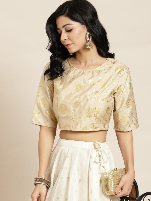 

Juniper Women Golden Silk Crepe Printed Blouse, Gold