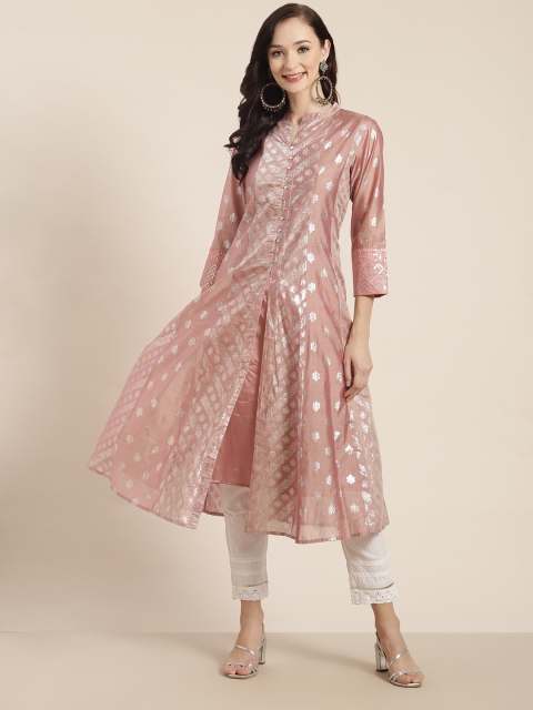 

Juniper Women Pink & White Chanderi Silk Chanderi Silk Anarkali Kurta