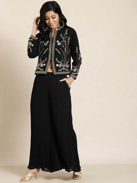 

Juniper Women Black & Gold-Toned Embellished Top with Palazzos