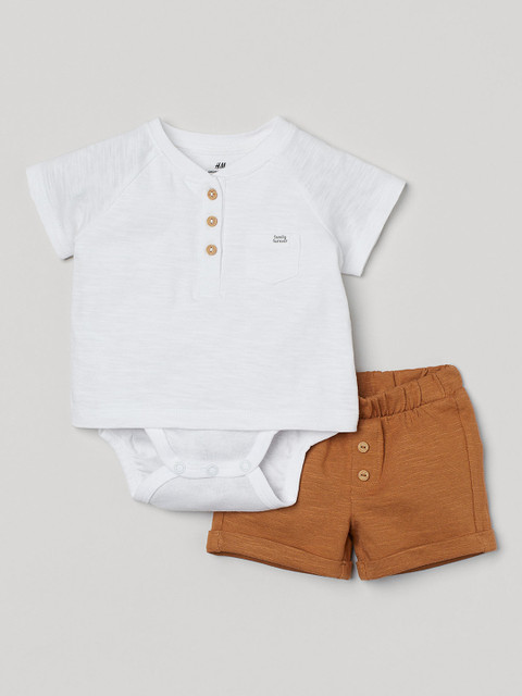 

H&M Infant Girls White & Rust Brown 2-Piece Cotton Set