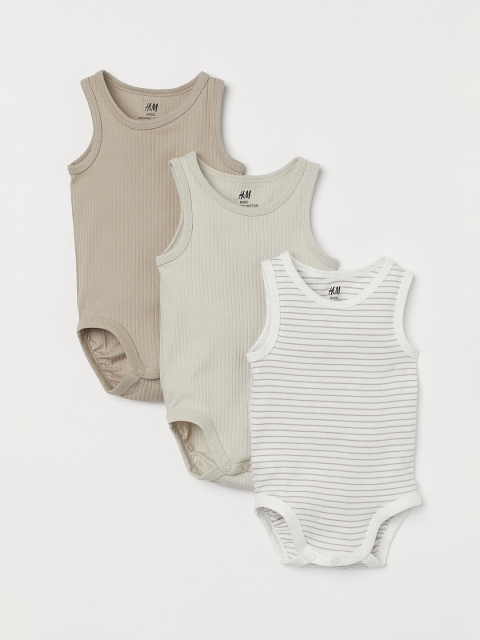 

H&M Girls Organic Cotton 3-Pack Sleeveless Bodysuits, White