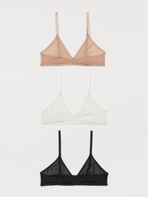 

H&M Women 3-Pack Soft Mesh Bras 0979801001, White