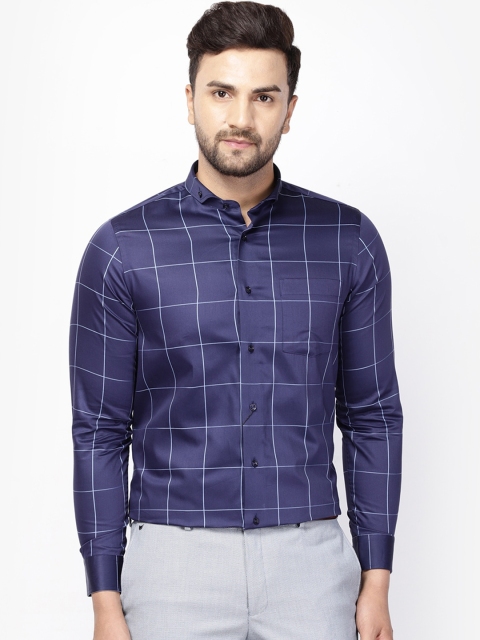 

Blackberrys Men Navy Blue Slim Fit Windowpane Checks Checked Casual Shirt