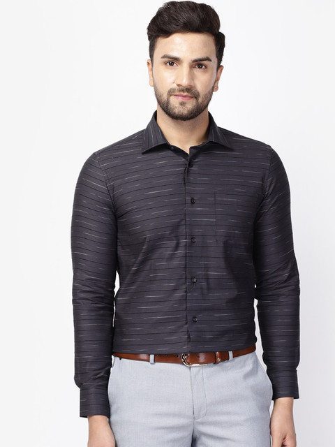 

Blackberrys Men Grey Slim Fit Horizontal Stripes Striped Casual Shirt